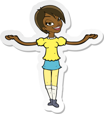 Bir insan tarafından çizilmiş açık kollu jest yapan bir karikatür kadının çıkartması.