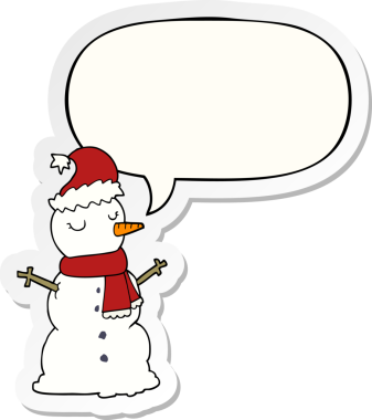 Bir insan tarafından çizilmiş konuşma balonu çıkartmalı kardan adam.