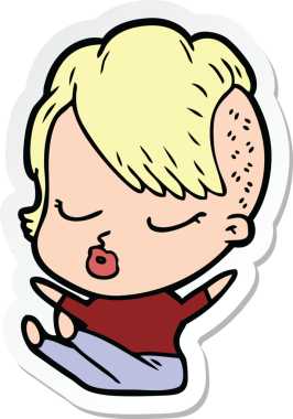 Çizgi film çıkartması. Bir insan tarafından çizilmiş güzel hippi kız.