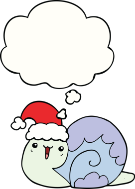 Bir insan tarafından çizilmiş düşünce baloncuklu Noel salyangozu.