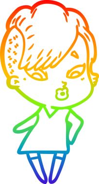 gökkuşağı gradyanı çizimi bir çizgi film kızı şaşırttı bir insan tarafından çizildi