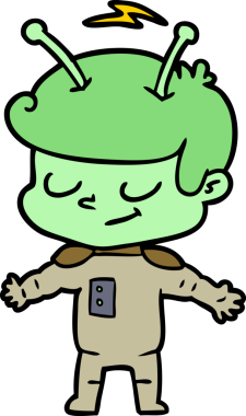 Bir insan tarafından çizilmiş dost canlısı çizgi film uzay adamı.