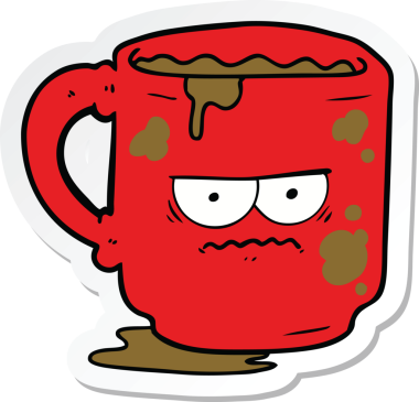 Bir insan tarafından çizilmiş pis ofis kupasının çıkartması.