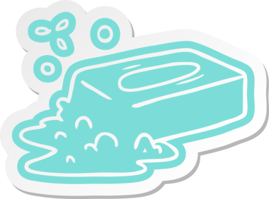 Bir insan tarafından çizilmiş köpüklü sabunun karikatür etiketi.