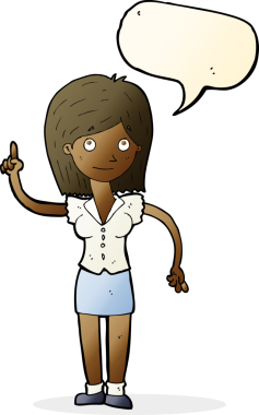 Bir insan tarafından çizilmiş konuşma baloncuğu fikri olan bir karikatür kadın.