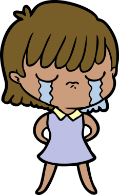 Bir insan tarafından çizilmiş ağlayan çizgi film kadını.