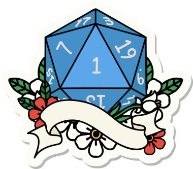 Bir insan tarafından çizilmiş doğal bir d20 zar etiketi.