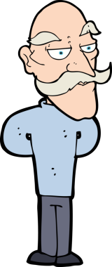 Bir insan tarafından çizilmiş bıyıklı yaşlı adam çizgi filmi.