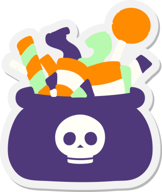 Bir insan tarafından çizilmiş bir çanta dolusu Cadılar Bayramı şekeri.