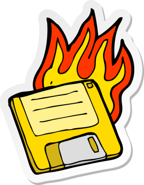 Bir insan tarafından çizilmiş eski bir bilgisayar diskinin etiketi