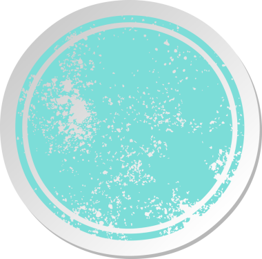 Bir insan tarafından çizilmiş, sıkıntılı, eski bir karikatür çıkartması.