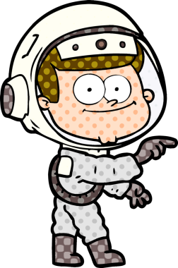 Bir insan tarafından çizilmiş mutlu astronot çizgi filmi.