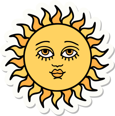 Bir insan tarafından çizilmiş geleneksel güneş stili dövme çıkartması.