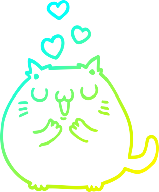 Bir insan tarafından çizilmiş bir çizgi film kedisinin soğuk gradyan çizimi.