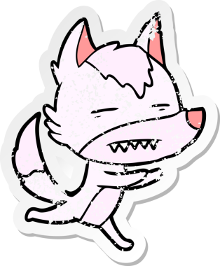 Bir insan tarafından çizilmiş dişleri gösteren bir karikatür kurdunun sıkıntılı çıkartması.