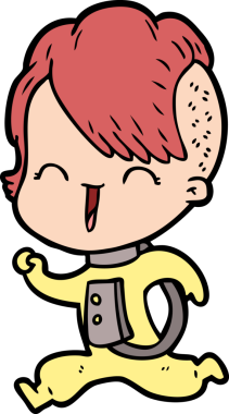 Bir insan tarafından çizilmiş uzay elbisesi giyen mutlu hippi kız çizgi filmi.