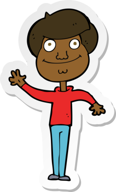 Bir insan tarafından çizilmiş mutlu bir adamın çıkartması.