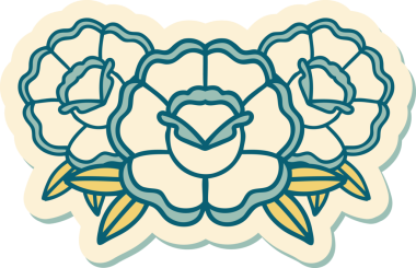 Bir insan tarafından çizilmiş bir buket çiçeğin geleneksel stiliyle dövme çıkartması.