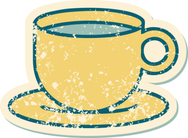 Bir insan tarafından çizilmiş bir fincan kahvenin sembolik dövmeli görüntüsü.