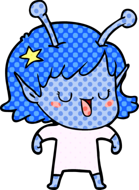 Bir insan tarafından çizilmiş mutlu uzaylı kız çizgi filmi.