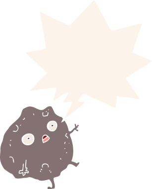 bir insan tarafından çizilmiş eski tarz bir konuşma baloncuğuyla düşen karikatür taşı.