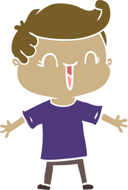 Bir insan tarafından çizilmiş düz renkli çizgi film karakteri.