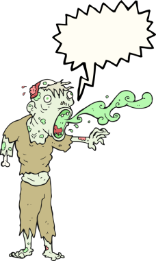 Bir insan tarafından çizilmiş serbest konuşma balonu karikatürü iğrenç zombi