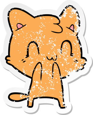 Bir insan tarafından çizilmiş mutlu bir kedinin sıkıntılı çıkartması.