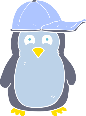 Bir insan tarafından çizilmiş düz renkli bir penguen şapkası.