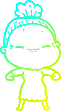 Bir insan tarafından çizilmiş barışçıl, yaşlı bir kadının soğuk çizgi çizimi.