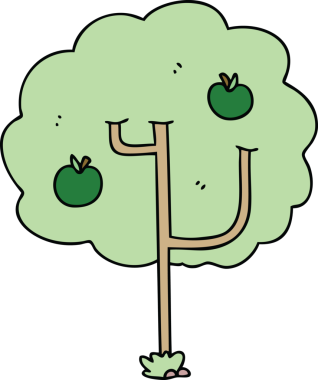 Bir insan tarafından çizilmiş tuhaf bir çizgi film ağacı.