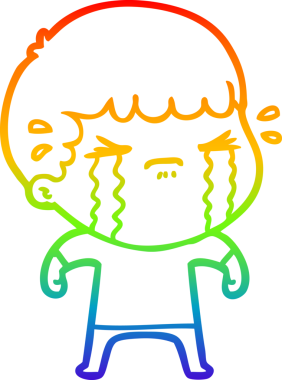 Gökkuşağı gradyan çizimi bir insan tarafından çizilmiş ağlayan bir karikatür adamı çiziyor.