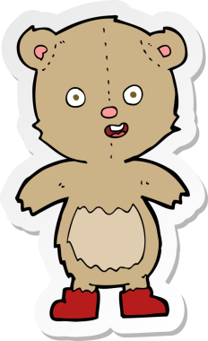 Bir insan tarafından çizilmiş çizmeli mutlu oyuncak ayının çıkartması.