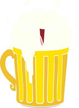 Bir insan tarafından çizilmiş mutlu düz renkli çizgi film kupası.