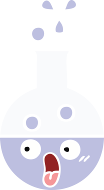 Bir insan tarafından çizilmiş bir test tüpünün düz renk retro karikatürü