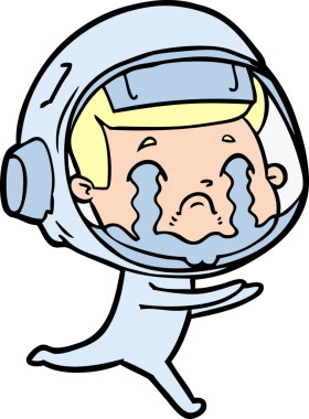 Bir insan tarafından çizilmiş ağlayan astronot çizgi filmi.