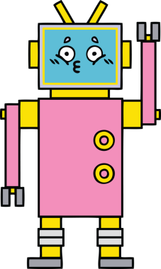 Bir insan tarafından çizilmiş sevimli bir robot karikatürü.
