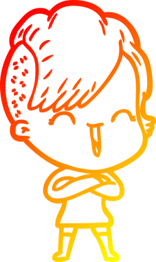 Bir insan tarafından çizilen mutlu bir hipster kızın çizgi çizimi.