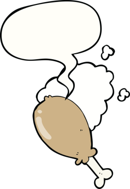 Bir insan tarafından çizilmiş konuşma balonlu tavuk budu.