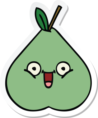 Bir insan tarafından çizilmiş şirin yeşil bir armut çıkartması.