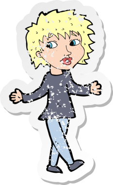 Bir insan tarafından çizilmiş dertsiz bir karikatür kadının gerilemiş çıkartması.