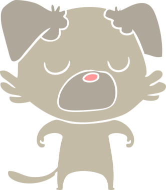 Bir insan tarafından çizilmiş düz renkli çizgi film köpeği.