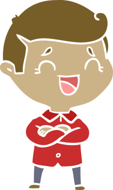 Bir insan tarafından çizilmiş düz renkli çizgi film gülen adam.