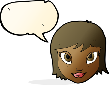 Bir insan tarafından çizilmiş konuşma baloncuğu olan bir kadın yüzü.