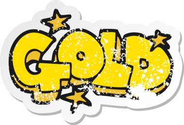 Bir insan tarafından çizilmiş altın kelimesinin gerilimli retro yapıştırması.