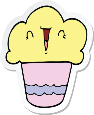 Bir insan tarafından çizilmiş karikatür kapkekinin etiketi.