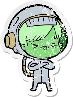 Bir insan tarafından çizilmiş kızgın bir uzay kızının sıkıntılı çıkartması.