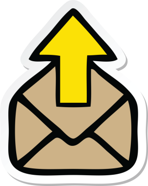 Bir insan tarafından çizilmiş oklu şirin bir karikatür zarfının etiketi.