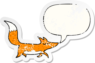 Konuşma baloncuğu olan karikatür kurdu, bir insan tarafından çizilmiş, kederli, eski bir çıkartma.