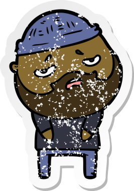 Bir insan tarafından çizilmiş sakallı endişeli bir karikatür çıkartması.